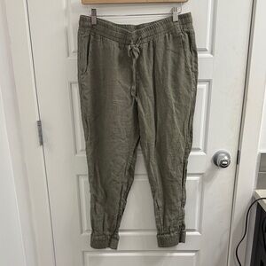 Cloth & Stone Khaki Drawstring Linen-Blend Joggers